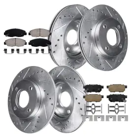 8ae50399 Aeflox Front Rear Drilled Slotted Rotors Ceramic Brake Pads For Honda Civic 1999-2000