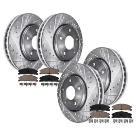 Ae-10ae1200227 Aeflox Front Rear Drilled Rotors And Brake Pads Kit For Ford Explorer Taurus Flex Mks Mkt