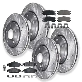 Ae-10ae1200937 Aeflox Front Rear Drilled Rotors Ceramic Brake Pads For 1999-2005 Olds Alero Grand Am