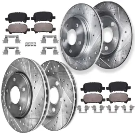Ae-10ae1201130v1 Aeflox Front Rear Drilled Slotted Brake Rotors Ceramic Pads For Toyota Avalon Solara