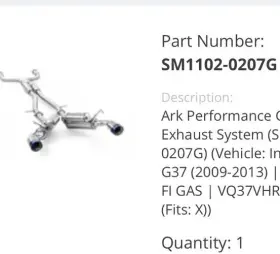 Infinit2009-2013 Ark Performance Sm1102-0107g Grip Exhaust - Burnt Tips For G37x Coupe Awd