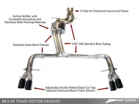 3010-43046 Awe Tuning Track Edition Exhaust 102mm Diamond Black Tips For Audi B8.5 S5 3.0t
