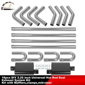 Bezt01-diy-225-m18p Bezt 18pcs Diy 2.25 Inch Mild Steel Custom Mandrel Dual Exhaust Pipe Bend Kit With Mufflers