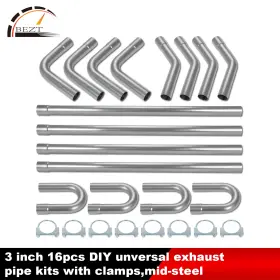 Bezt01-diy-3s16p Bezt 16pcs 3 Inch Diy Universal Mild Steel Custom Mandrel Exhaust Pipe Bend Kit With Clamps