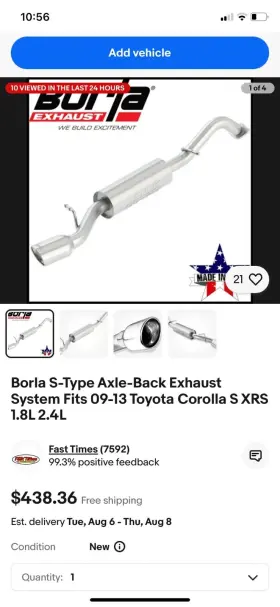 11795 Borla Exhaust System Sedan For Toyota Corolla 2009-2013