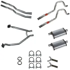 Exk3fsm Cj Classics Dual Exhaust System 2-1/4 Inch With Street Max Mufflers H-pipe Mustang 351c