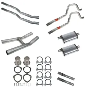 Exk7ksm Cj Classics Dual Exhaust Kit 2-1/4 Inch With Street Max Mufflers For Mustang Long Tube Heade