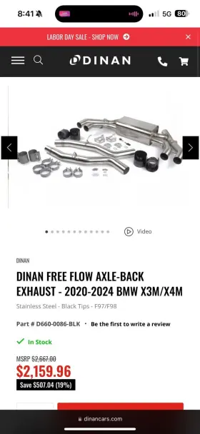 D660-0086-blk Dinan Free Flow Axle-back Exhaust For Bmw X3m/x4m 20-22