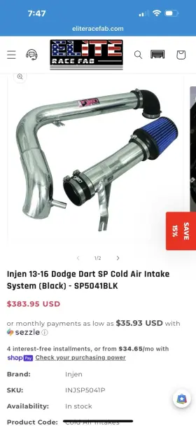 Sp5041p Dodge 2013-2016 Dart Cold Air Intake Part #sp5041