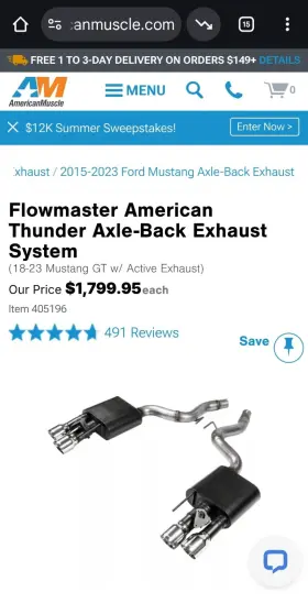 405196 Flowmaster American Thunder Axle-back Exhaust System With Active