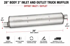 Maldonado 206ll Heavy Duty Truck Muffler 3 Inch Inlet Outlet 7 X 28 Offset/offset O/o