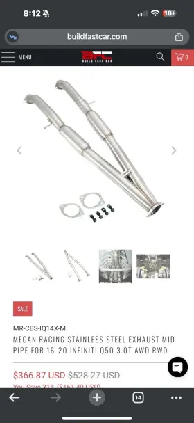 Lw-cbs-iq14x-r Megan Racing Q50 Mid Pipe For 16-20 3.inch 3.0l