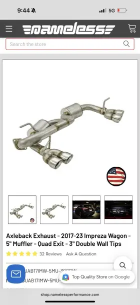 Suab17imw-5mu-30sdw Nameless Performance Axleback Exhaust 2017-23 Impreza Wagon 5 Inch Muffler - Quad Exit 3 Double Wall Tips