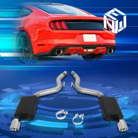 Npm70594 Newpoint Motor For 15-17 Ford Mustang Gt 5.0l 4 Inch Od Double Rolled Tip Axle Back Exhaust System