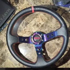 Sk-1205pvc-nc-13 Rdt Motoring 350mm Deep Dish Drifting Race Steering Wheel Black Pvc Neo Chrome 3 Spoke