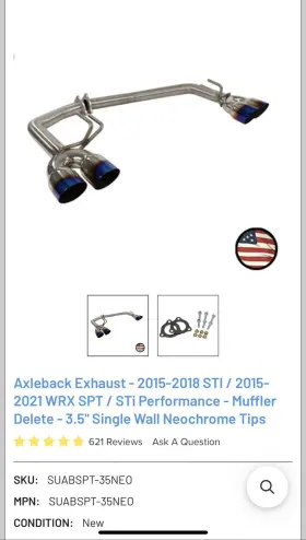 Suabspt-35neo Sti Axleback Exhaust - 2015-2018 / 2015- 2021 Wrx Spt Performance