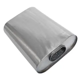230453 Summit Racing Muffler Oval Tubing Exhaust 3.0 Inch Center Inlet Offset Outlet 304 Ss Polished