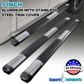 Superbautoparts 841808112003 Fits 2007-2018 Silverado 1500 2500 Crew Cab 5 Inch Rail Nerf Bars Side Step Boards