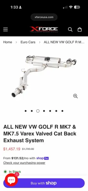 Ivwkfe325v Varex Brand New Exhaust Mk7/mk7.5 Valved No Tips