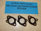 1997 Arctic Cat Powder Extreme ZRT600 Triple Exhaust Pipe Flange Manifold Mounts Used. Price: $65.00.